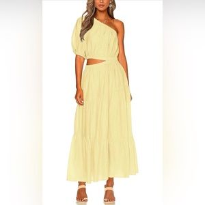 Women Boho One Shoulder Maxi Dress Short Sleeve Cutout Elastic Waist Long Flowy